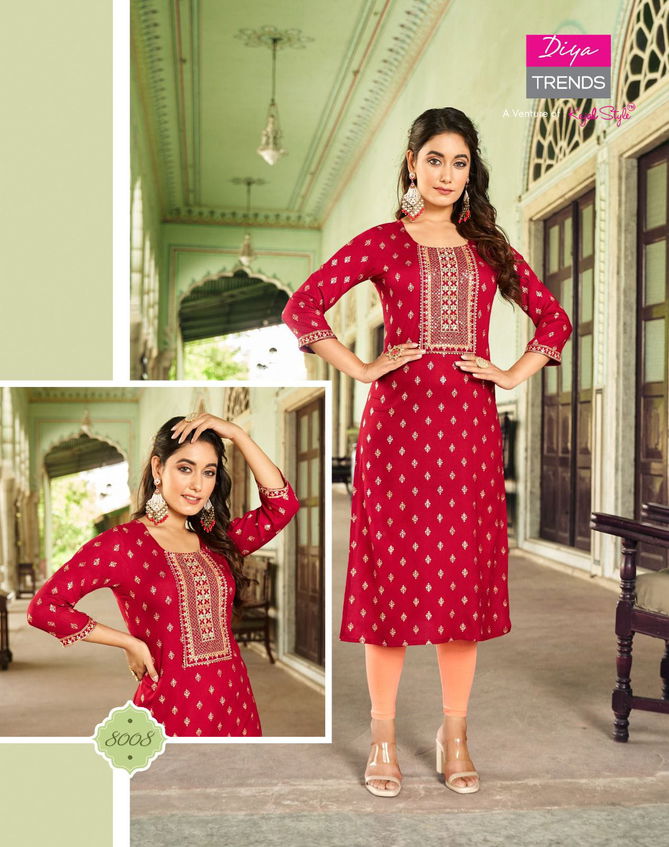 Victoria Vol 8 By Diya Rayon Foil Printed Kurtis Catalog